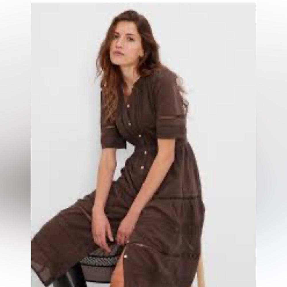 Lace Button-Front Midi Dress - GAP - Brown size XS